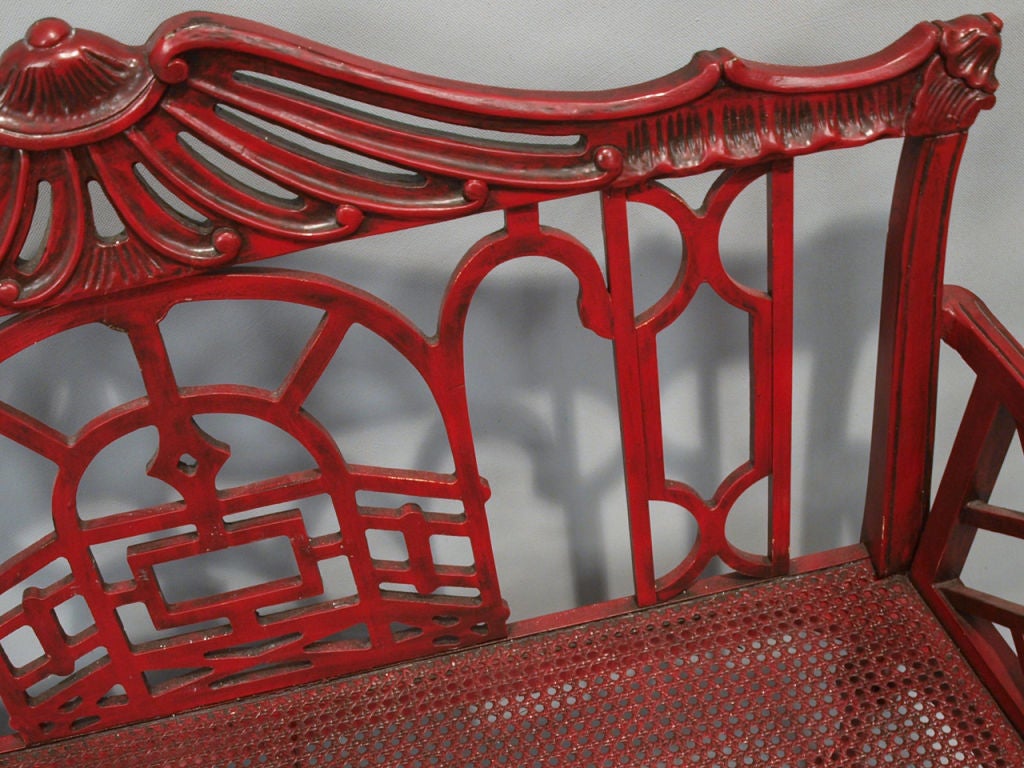 Wood Chippendale Style Fretwork Settee