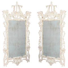 Pair of Painted Mirrors with Carved Pagoda Pediment
