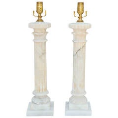 Pair of Column Form Alabaster Lamps