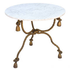 Gilded Iron Rope-and-Tassel Table with Carrara Marble Top 2
