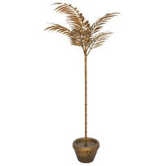 Unusual Gilded Iron Mid-century Palm Tree