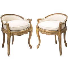 Antique Adorable Pair of Painted French 19th Century Vanity Chairs