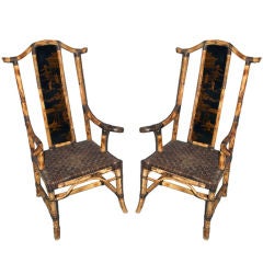 Pair of Large Scale Bamboo Japanned Armchairs