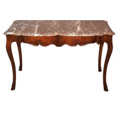 Italian Walnut Console Table with Marble Top