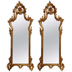 Pair of Narrow Italian Giltwood Mirrors