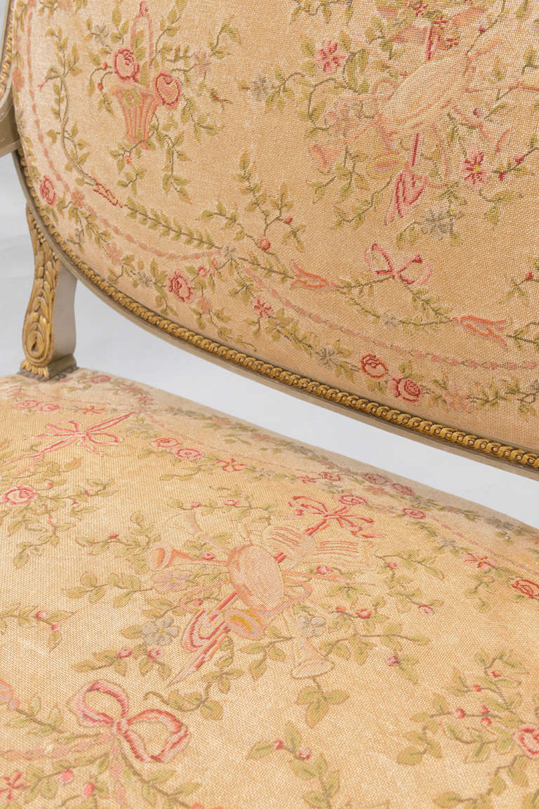 Louis XVI Needlework Upholstered 19th Century Settee 1