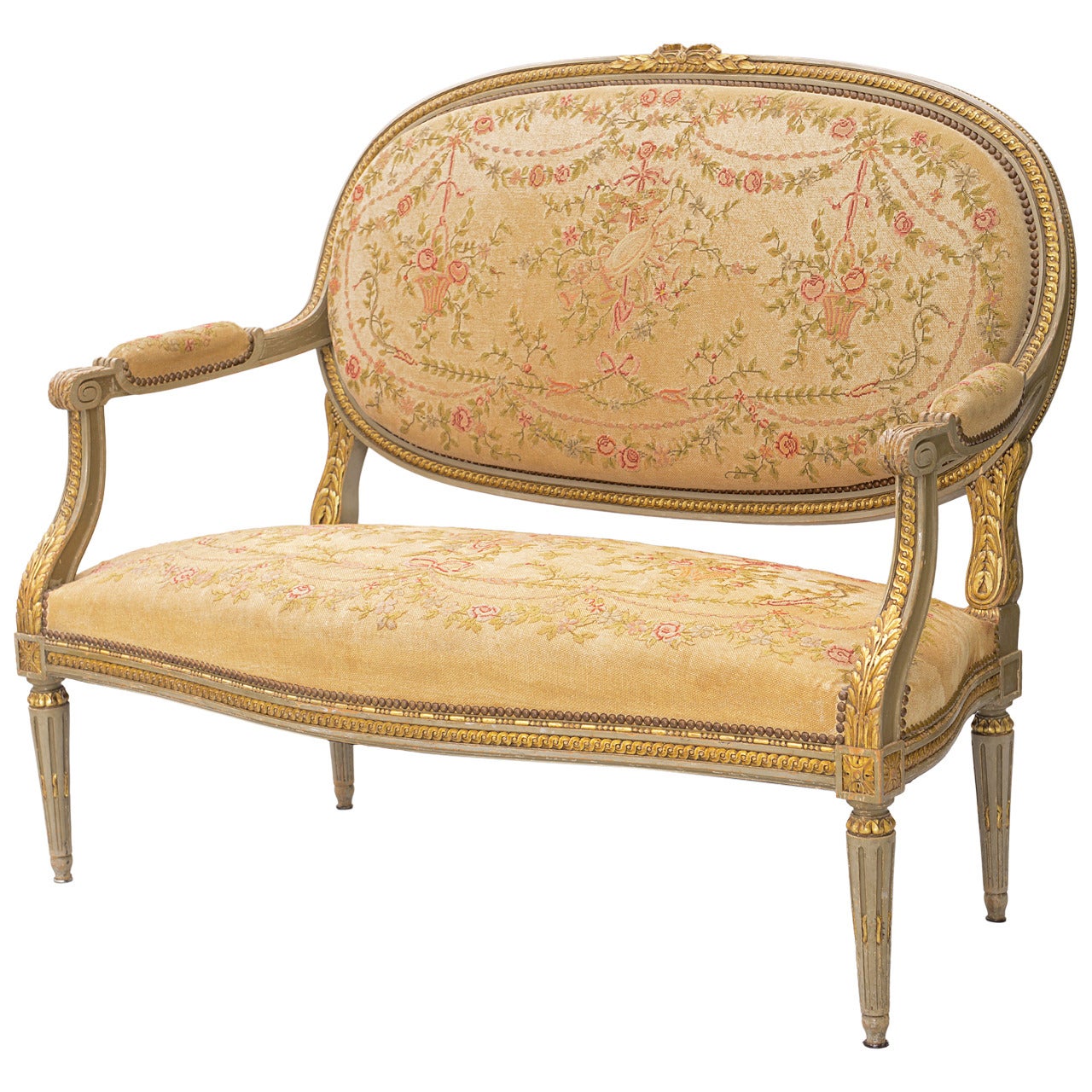 Louis XVI Needlework Upholstered 19th Century Settee