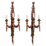 Spectacular Pair of Painted "Swag" Carved Wood Wall Sconces