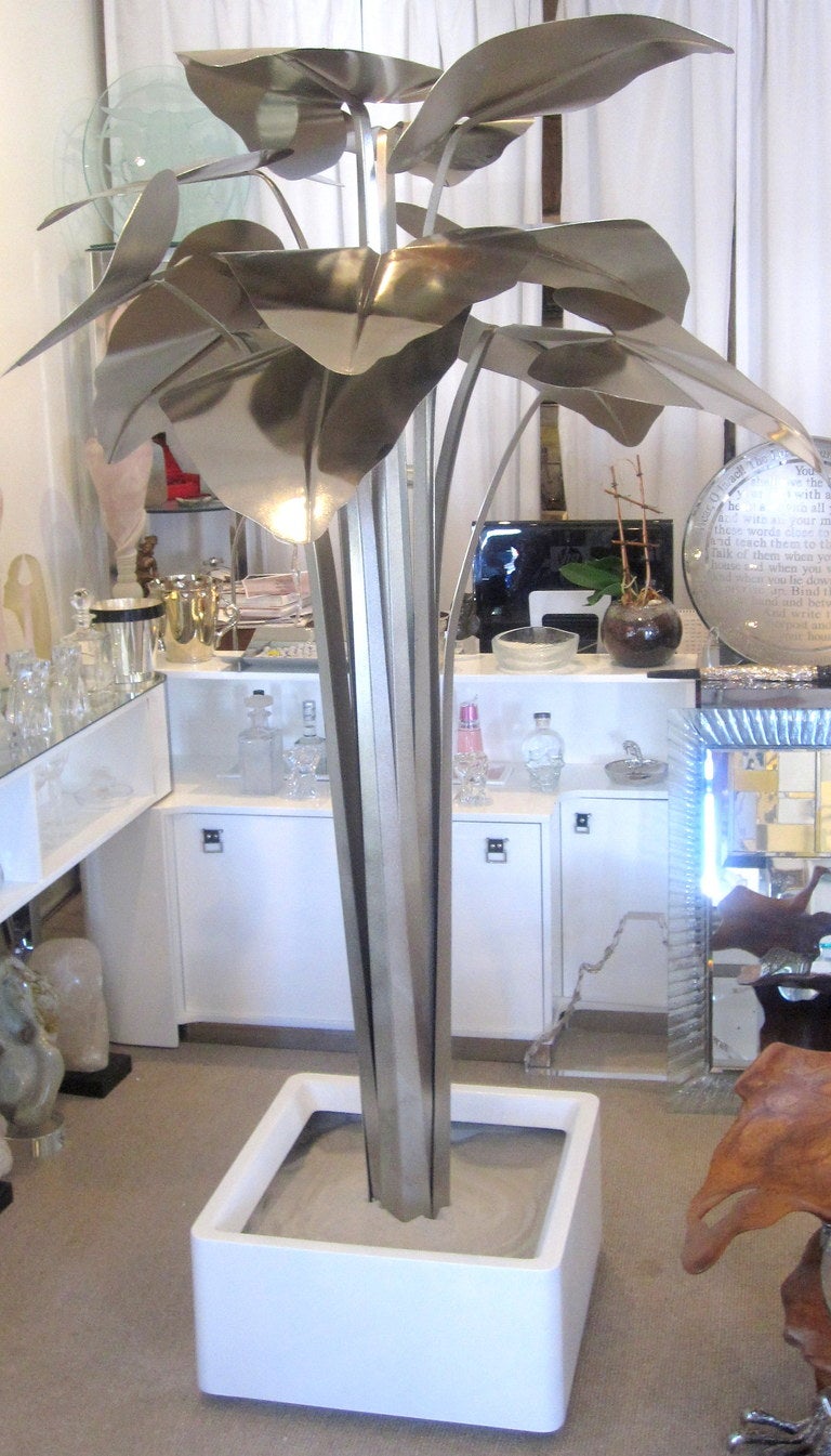 French Mid-Century Nickel Plated Metal Palm Tree