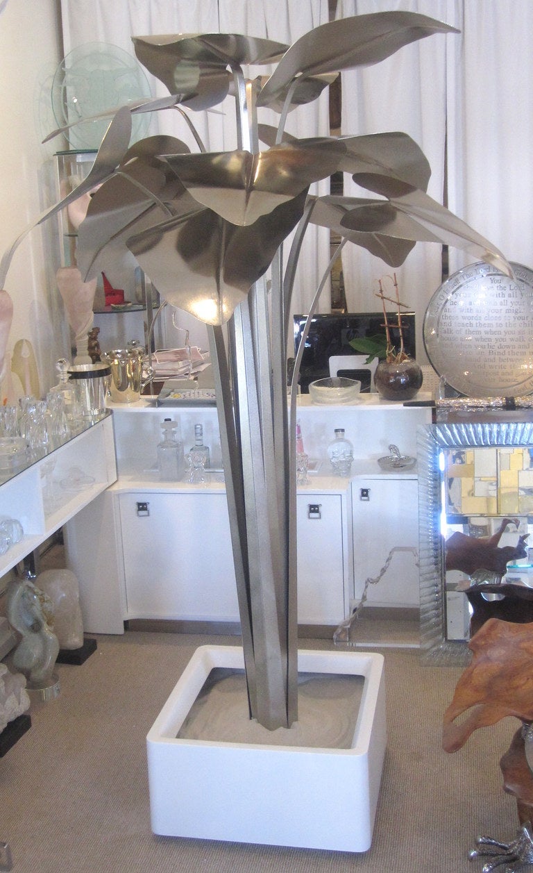 Mid-Century Nickel Plated Metal Palm Tree In Good Condition In Miami, FL