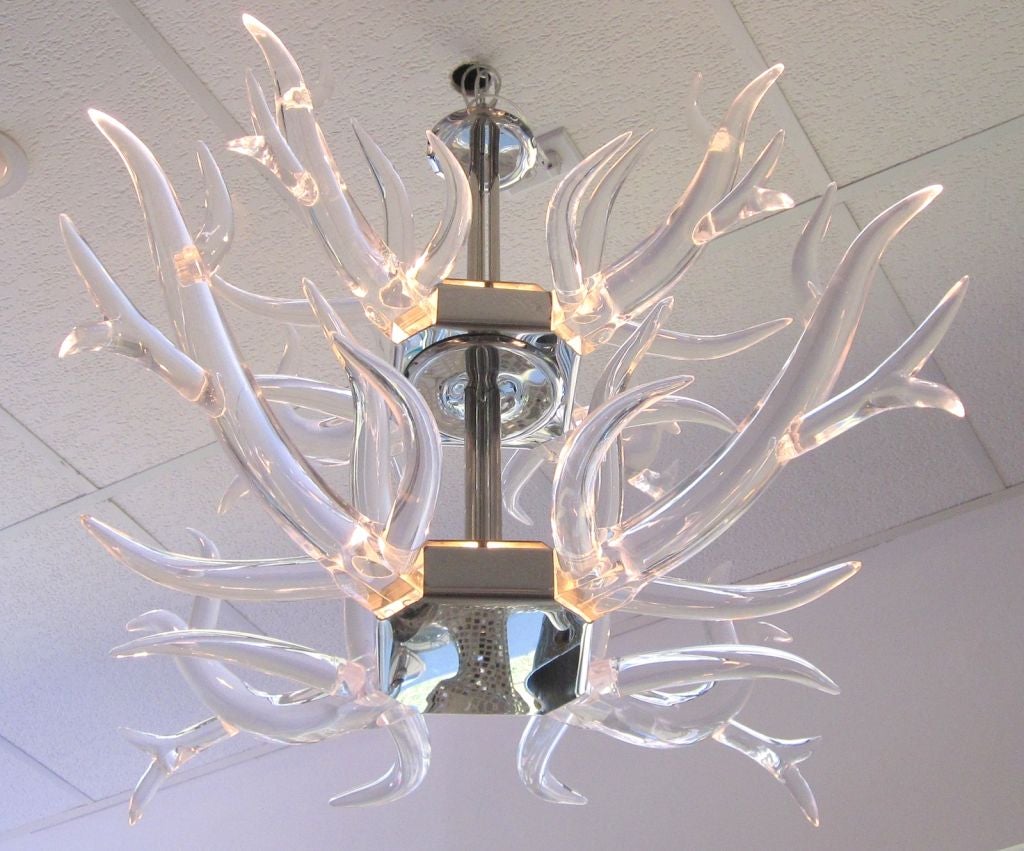 Lucite and Stainless Steel Antler Chandelier 5