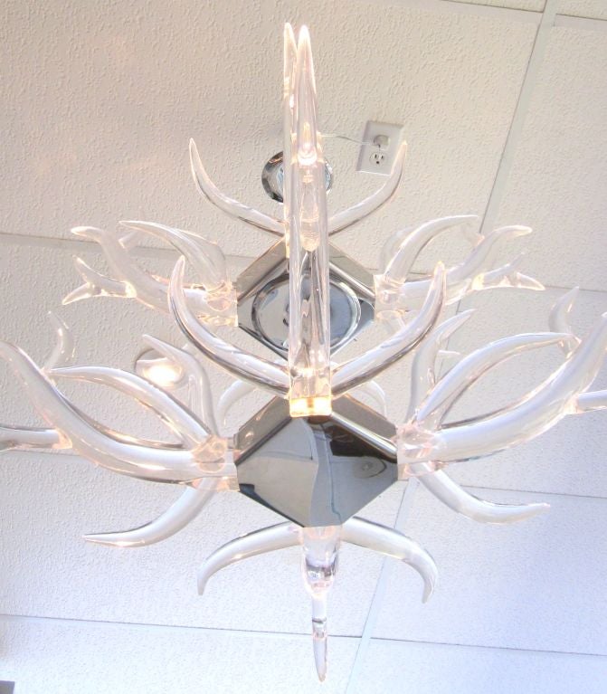 American Lucite and Stainless Steel Antler Chandelier