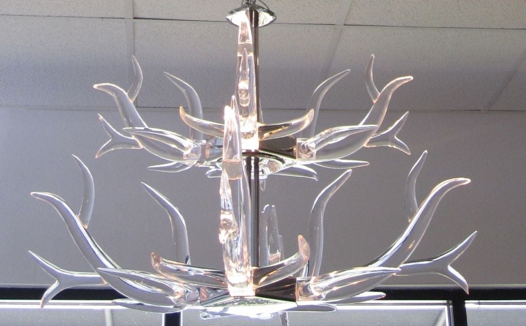 20th Century Lucite and Stainless Steel Antler Chandelier
