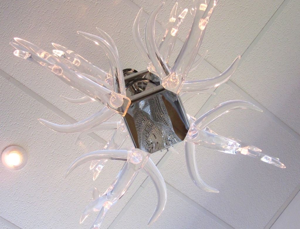 Lucite and Stainless Steel Antler Chandelier 1