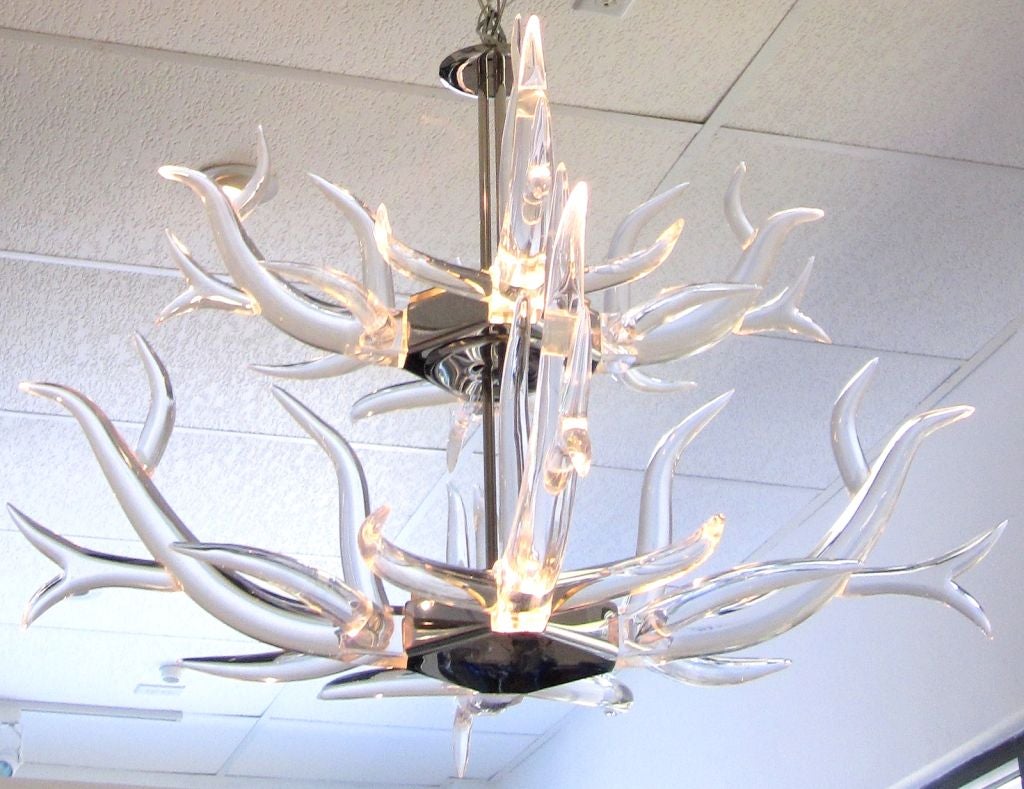 Lucite and Stainless Steel Antler Chandelier 2