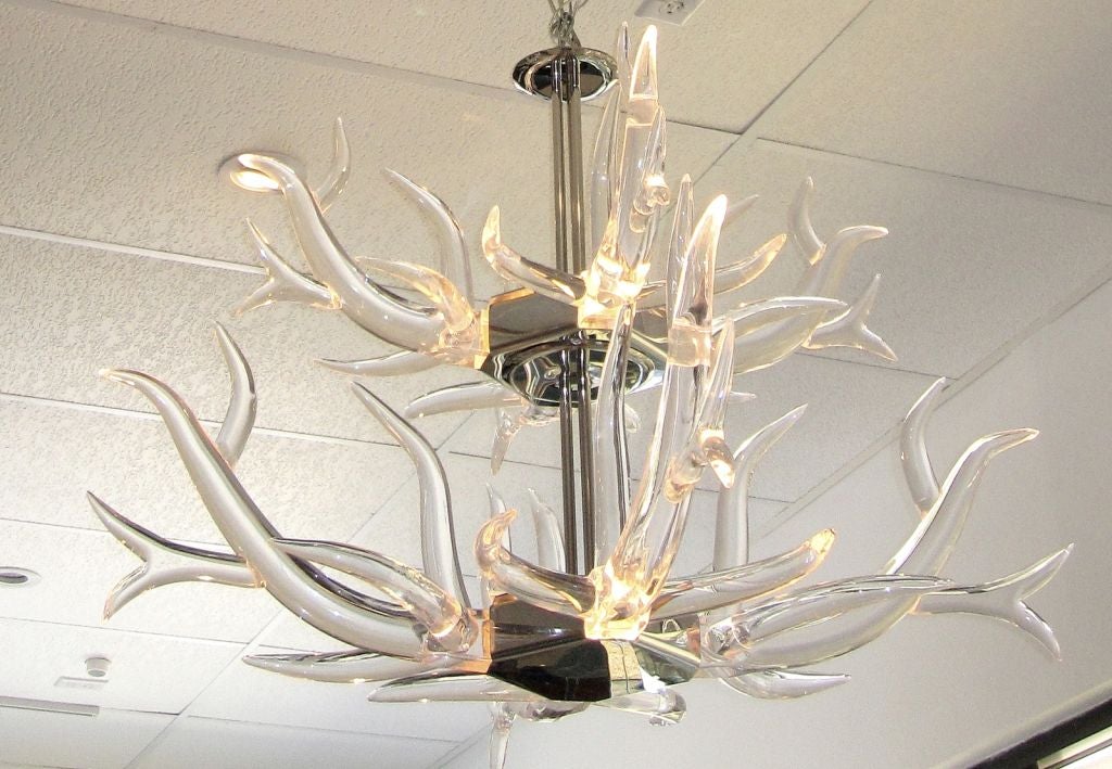 Lucite and Stainless Steel Antler Chandelier 3