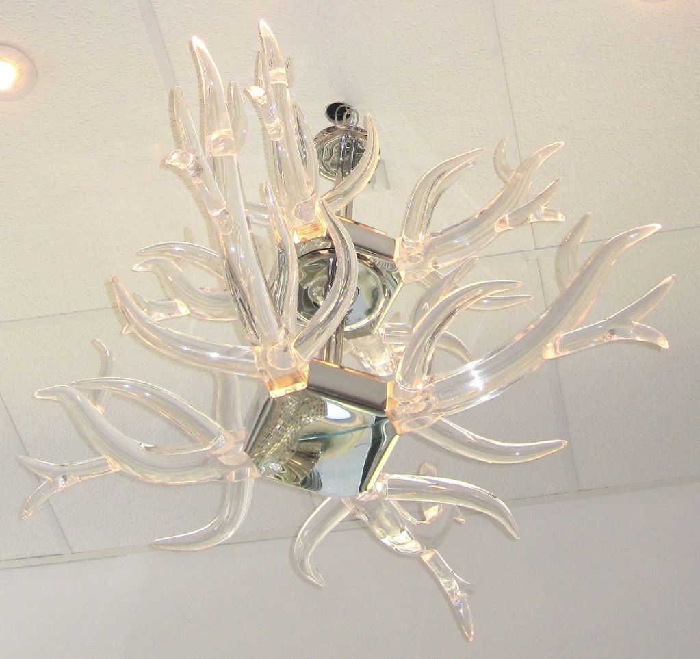 Lucite and Stainless Steel Antler Chandelier 4