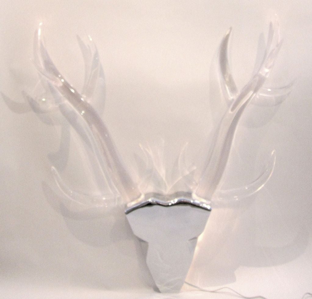 Pair of  Lucite and Stainless Steel Deer Sconces