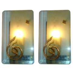 Pair of Mid-Century Murano Glass and Bronze Sconces 12