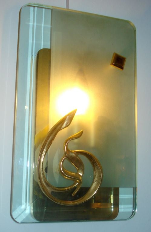 Mid-20th Century Pair of Mid-Century Murano Glass and Bronze Sconces For Sale