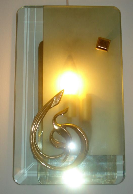 Pair of Mid-Century Murano Glass and Bronze Sconces For Sale 2