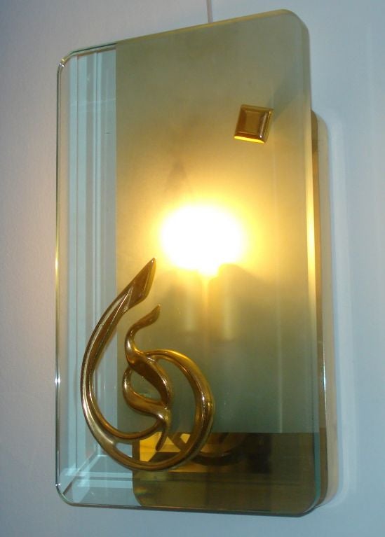 Pair of Mid-Century Murano Glass and Bronze Sconces For Sale 3