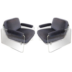 Pair of Lucite and Chrome Club Chairs Vladimir Kagan Style