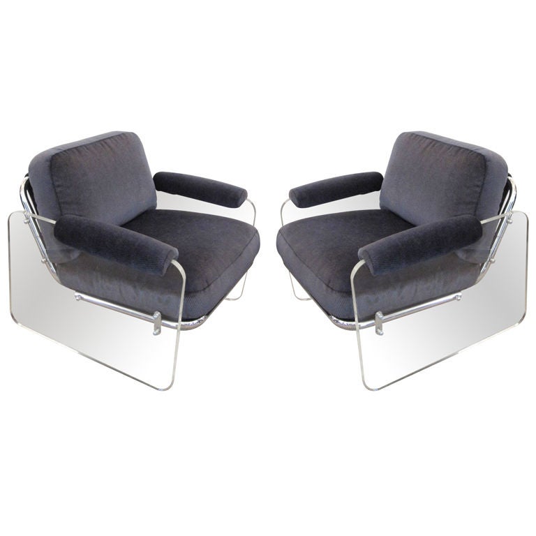 Pair of Lucite and Chrome Club Chairs Vladimir Kagan Style
