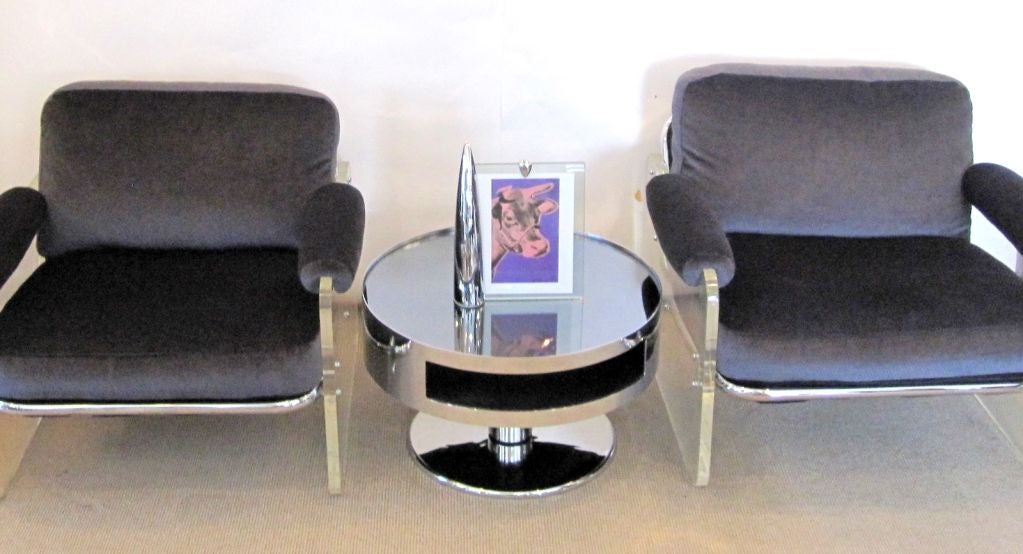 Pair of Lucite and Chrome Club Chairs Vladimir Kagan Style