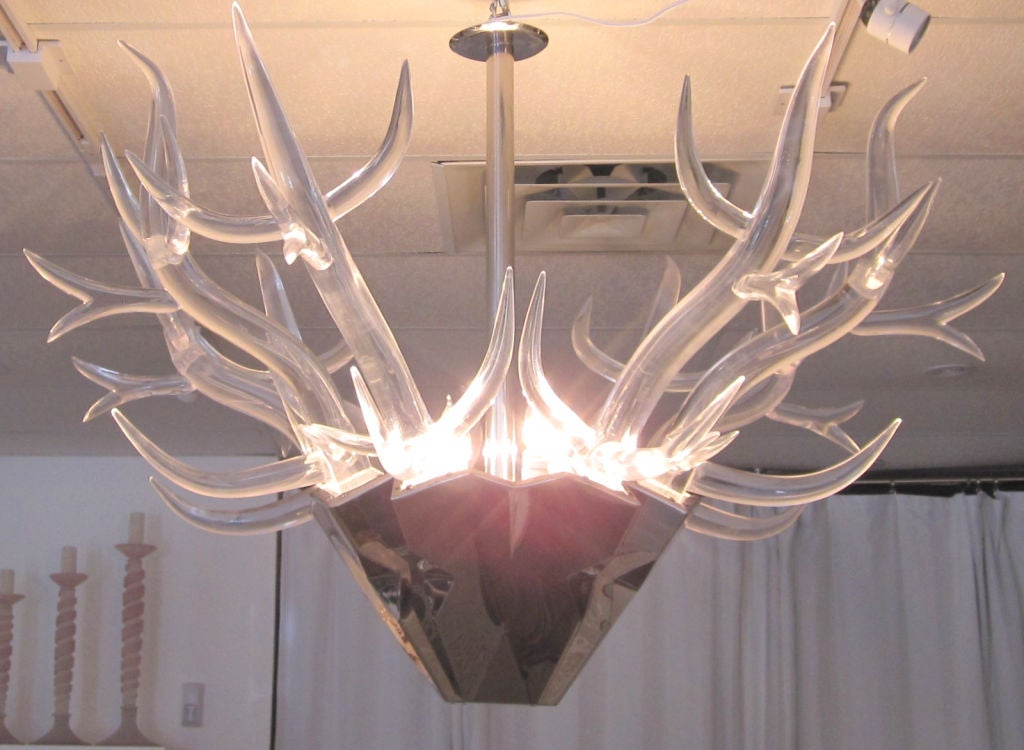 Stainless Steel Deer And Lucite Antler Chandelier At 1stdibs Stainless Steel Deer And Lucite Antler Chandelier For 6