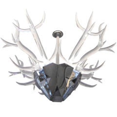 Vintage Stainless Steel Deer and Lucite Antler Chandelier