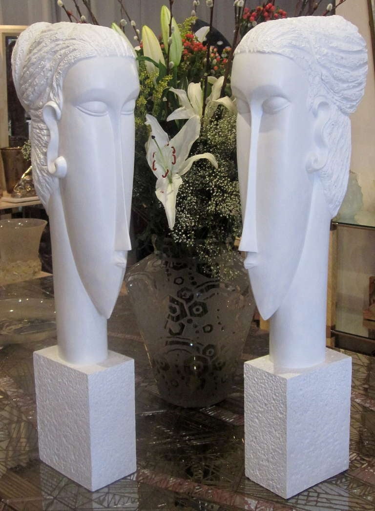 Pair of MidCentury Resin Busts For Sale at 1stdibs