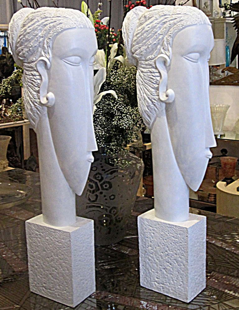 Pair of MidCentury Resin Busts For Sale at 1stdibs