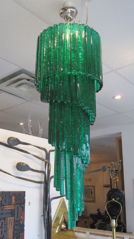 Mid-Century Mazzega Custom Emerald Green Chandelier 5