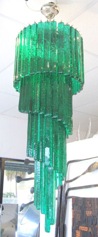 Italian Mid-Century Mazzega Custom Emerald Green Chandelier