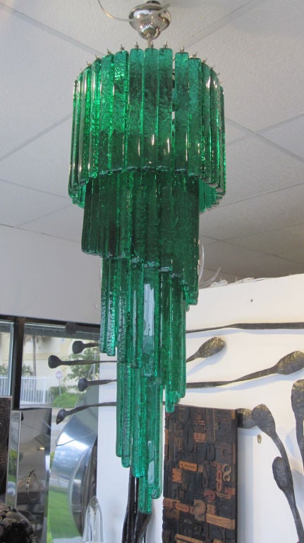 Mid-Century Mazzega Custom Emerald Green Chandelier 1