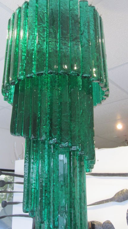 Mid-Century Mazzega Custom Emerald Green Chandelier 2