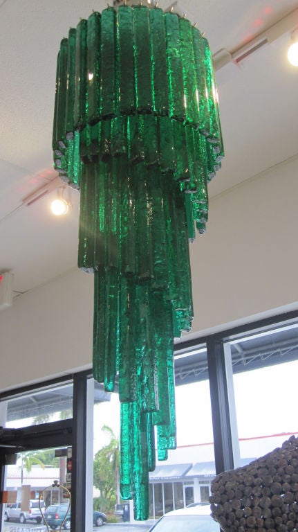 Mid-Century Mazzega Custom Emerald Green Chandelier 4