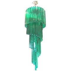 Mid-Century Mazzega Custom Emerald Green Chandelier
