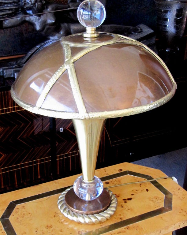 Mid-20th Century French Mid-Century Copper, Brass, and Crystal Lamp