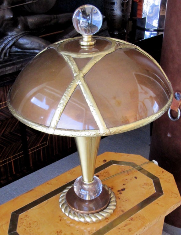 French Mid-Century Copper, Brass, and Crystal Lamp 1