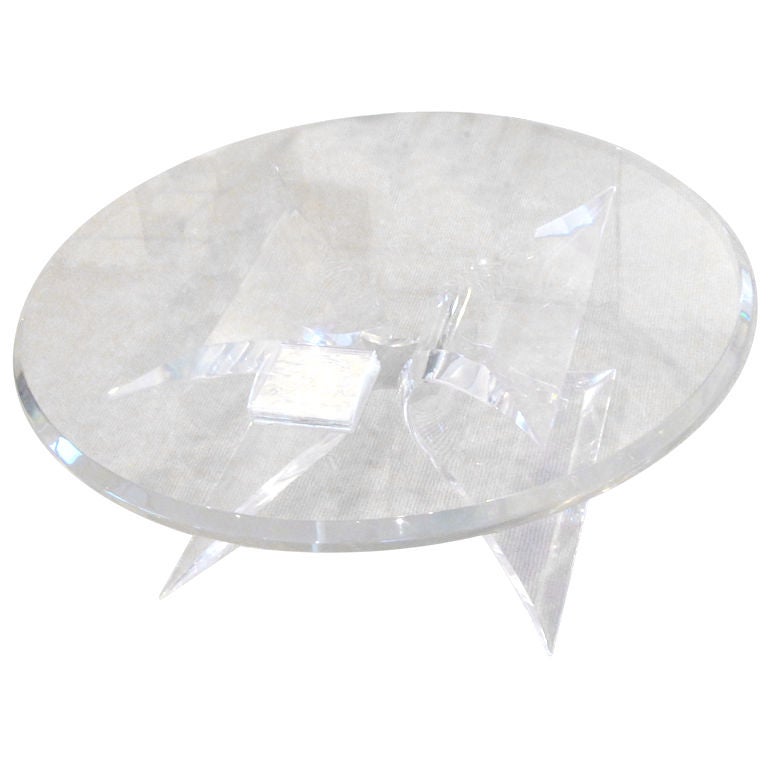 Lion in Frost  Lucite and Chrome Coffee Table