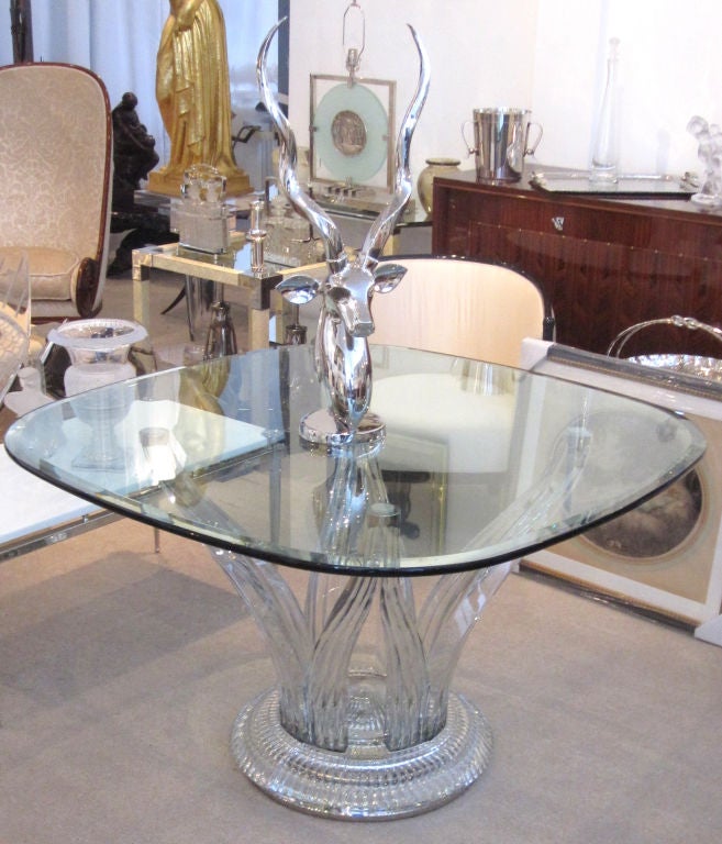 Beautiful and Elegant Baccarat Glass Entry or Dining Table with Beveled Glass Top.