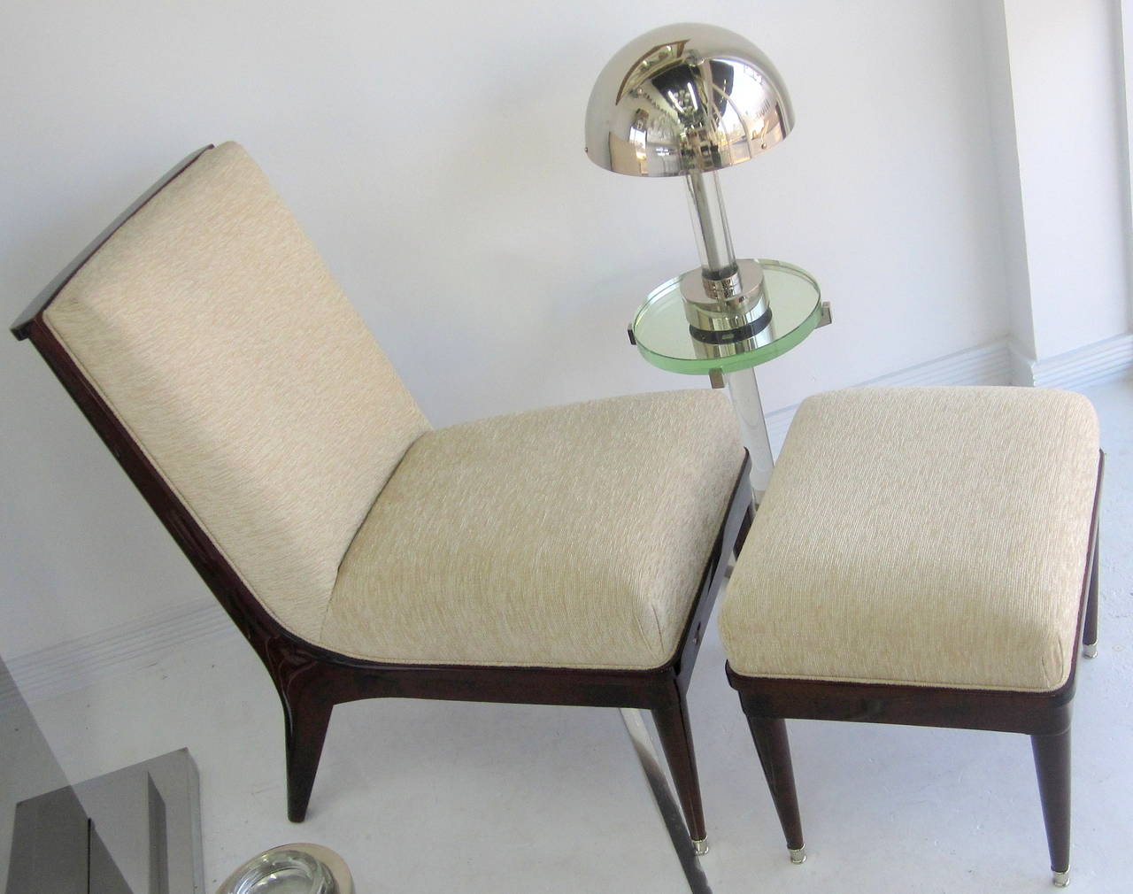 Maurice Jallot Französisch Art Deco Stuhl und Ottomane Set (Art déco) im Angebot