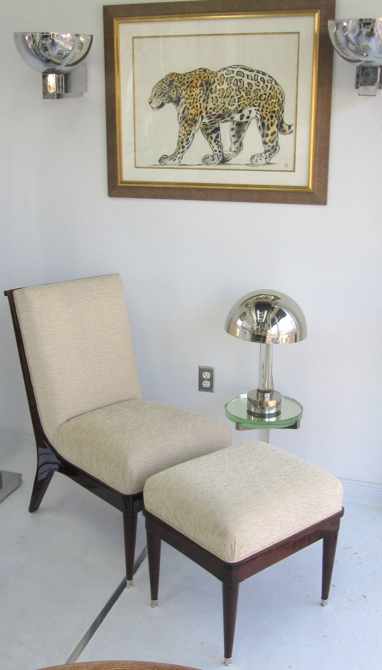 Maurice Jallot French Art Deco Chair and Ottoman Set In Good Condition For Sale In Miami, FL
