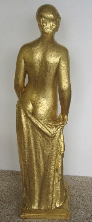 Gold Leaf Majestic Art Deco Nude Sculpture  by Jaime Duran