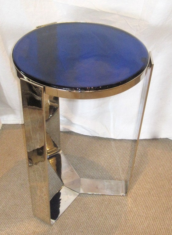 Mid-20th Century Pair of Stunning Blue Glass Art Deco Side Tables