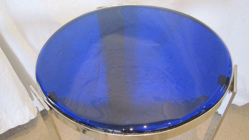 Pair of Stunning Blue Glass Art Deco Side Tables 2