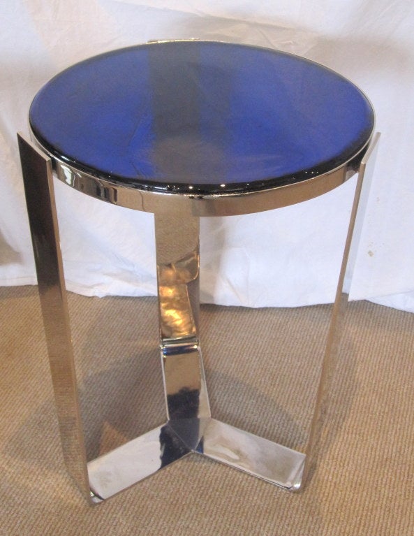 Pair of Stunning Blue Glass Art Deco Side Tables 3