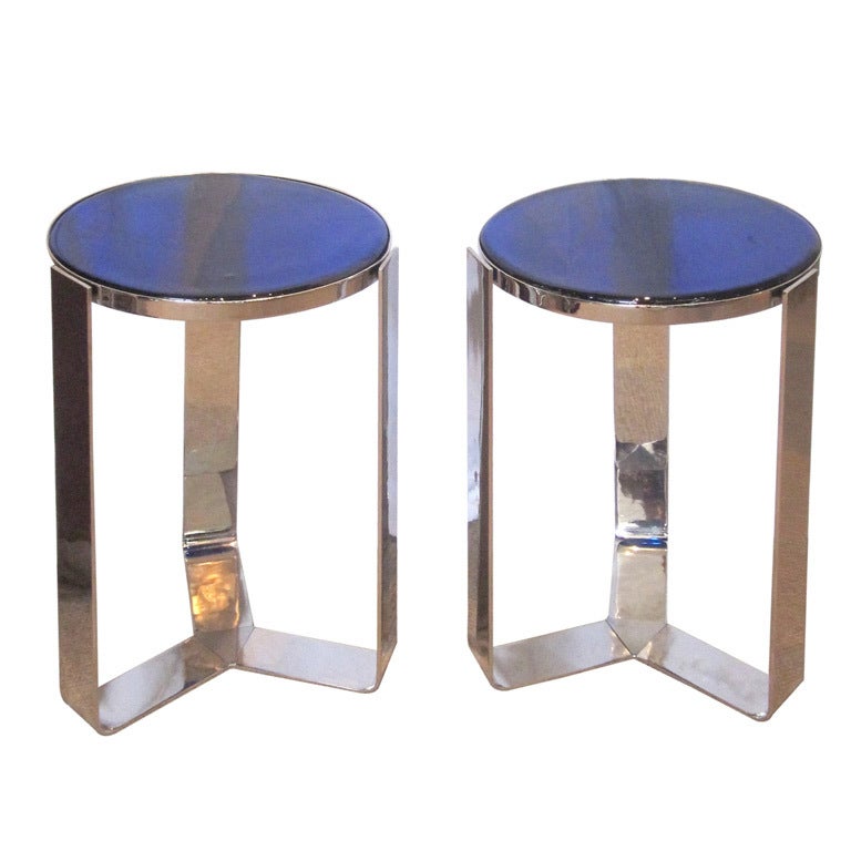 Pair of Stunning Blue Glass Art Deco Side Tables